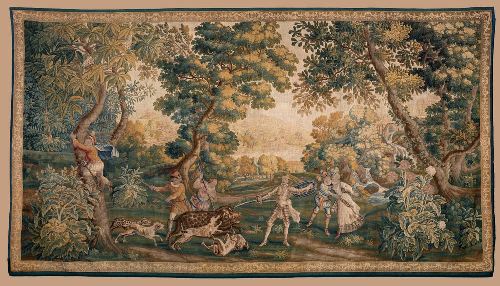 Jachtscène, Oorsprong Oudenaarde (wandtapijt) door School Flemish
