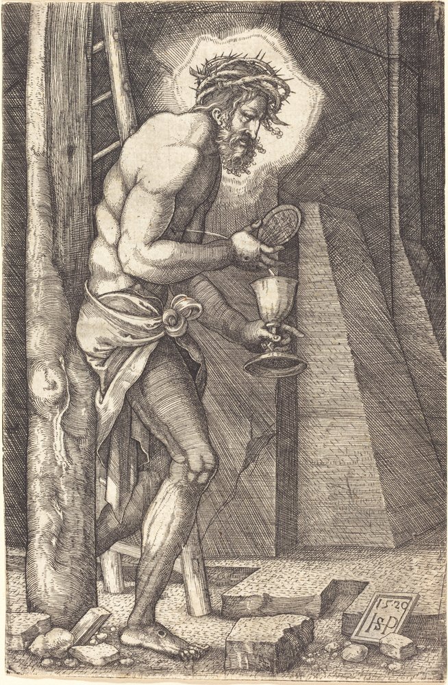 De Man van Smarten aan de Voet van het Kruis door Sebald Beham