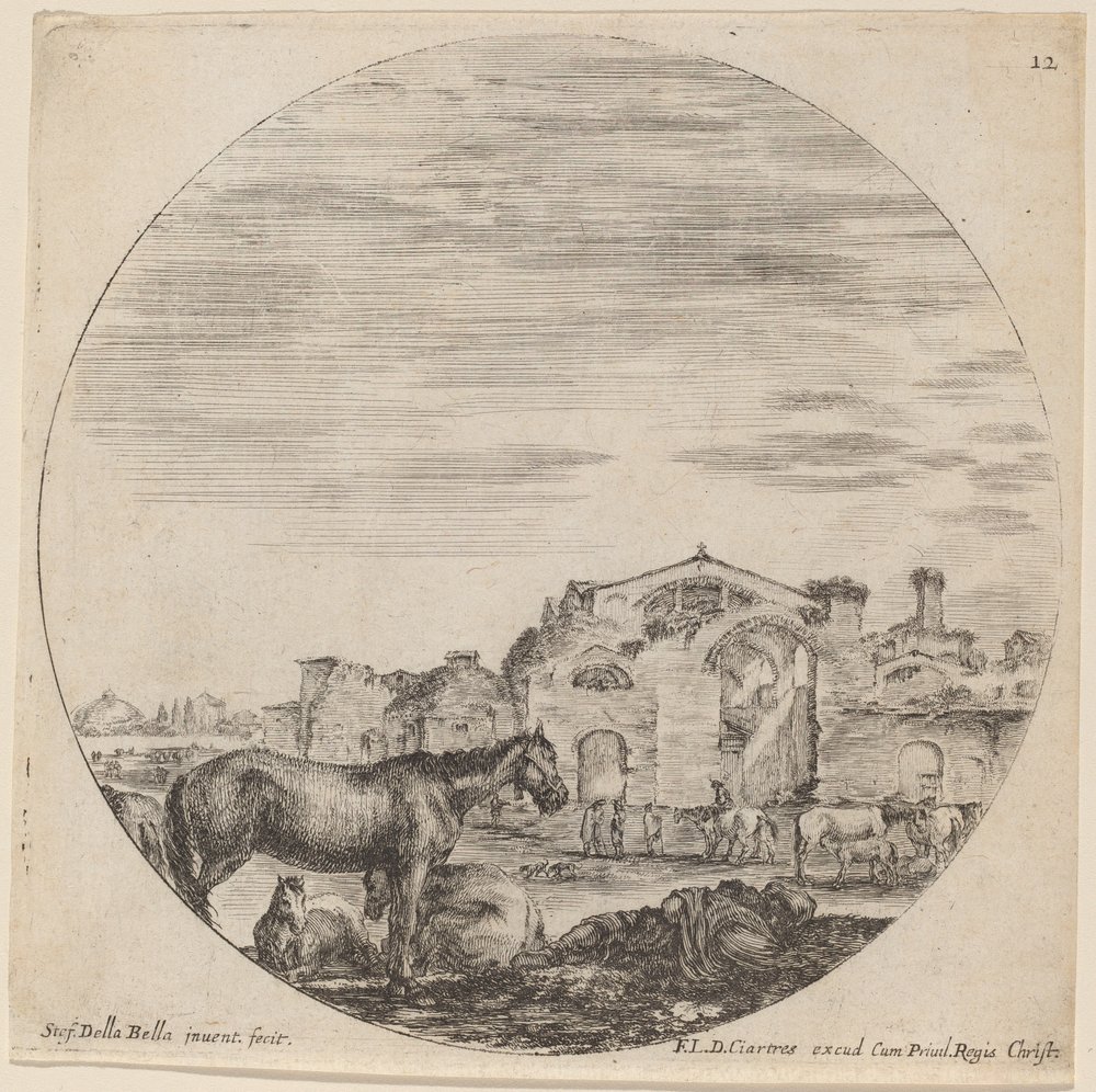 Thermen van Diocletianus en slapende herder, 1646 door Stefano della Bella