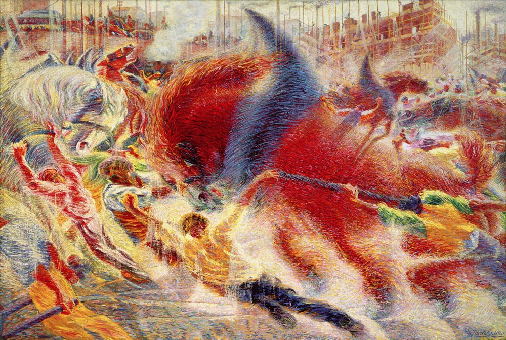 De stad verrijst door Umberto Boccioni