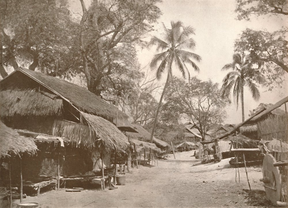 Een typische Birmaanse dorpsscène, 1900 door Unbekannt
