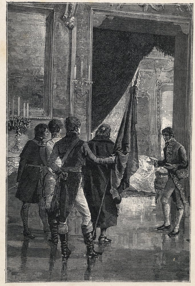 Een delegatie van de Carbonari, het nationalistische geheime genootschap, wordt voorgesteld aan Ferdinand I der Beide Siciliën (voorheen Ferdinand IV van Napels), 1820 door Unknown artist