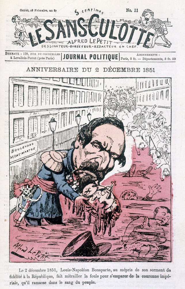 Spotprent over de staatsgreep van Napoleon III van 2 december 1851 - in „Le sans-culotte“ door Unknown artist