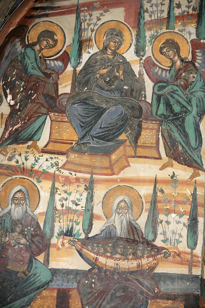 Fresco in de kerk van het Koutloumousiou klooster, berg Athos, Griekenland, 2006 (foto) door Unknown artist