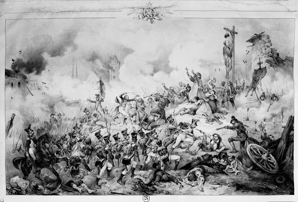 Het beleg en de verovering van Zaragoza, 1809 door Victor Adam