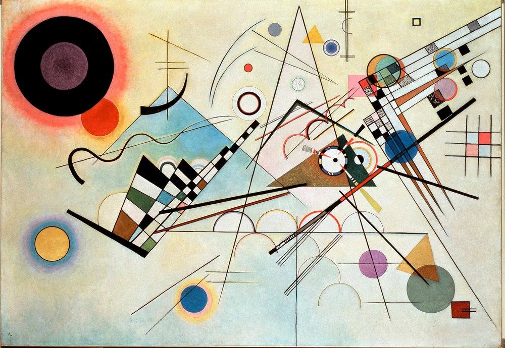 Compositie VIII. Schilderij van Wassily Kandinsky (of Wassily Kandinski of Kandinskij, 1866-1944). 1915 Zon. 201x140 cm New York, Guggenheim Museum door Wassily Kandinsky