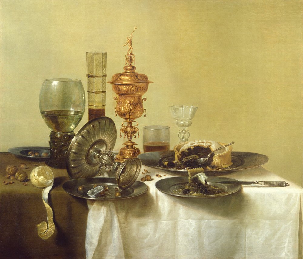 Stilleven met glazen, borden en voedsel, 1638 door Willem Claesz. Heda