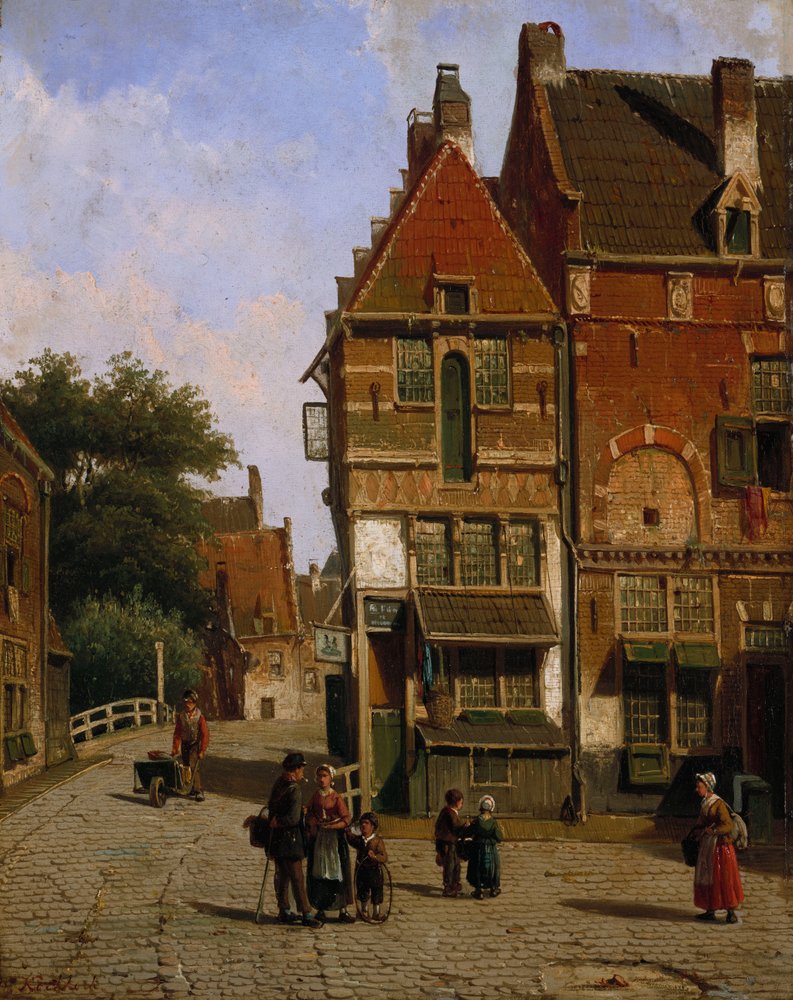 Een Nederlandse Straatscène door Willem Koekkoek