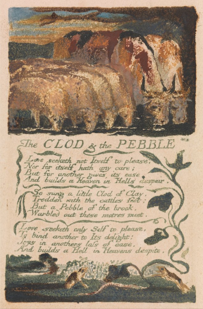 Liederen van Onschuld en Ervaring, Plaat 36, De Kluit & de Kiezel (Bentley 32) door William Blake