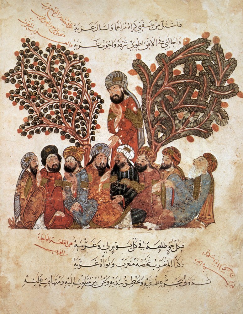 Ms Ar 5847 f.51, Al-Harith neemt afscheid van zijn metgezellen, uit Al Maqamat door Al Hariri, ca. 1240 door Yahya ibn Mahmud Al-Wasiti