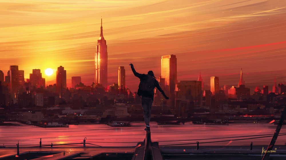 Zonsondergang boven de stad door Alena Aenami