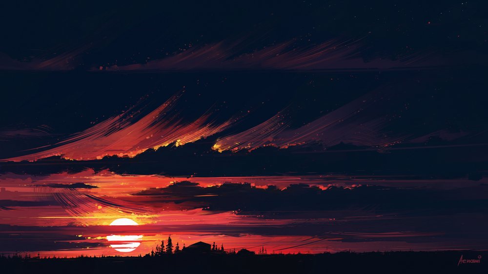 Dramatische zonsondergang aan de horizon door Alena Aenami