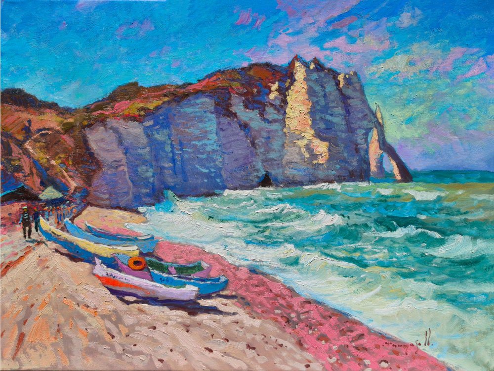 Het strand bij de kliffen van Etretat door Alexander Shandor