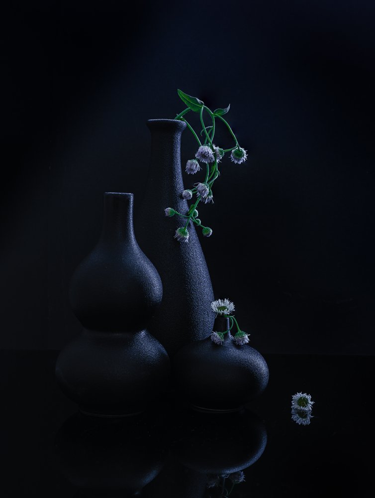 Rustgevende vazen en bloemen door Alice Sheng