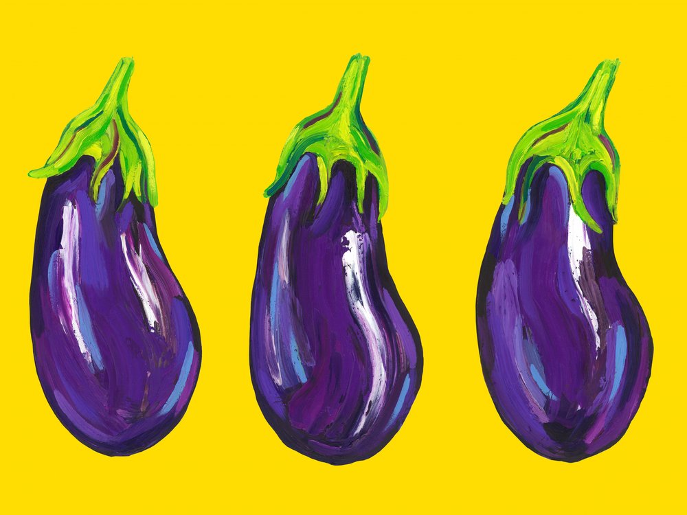 Drie zonnige aubergines door Alice Straker