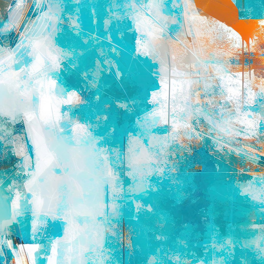 Dynamische kunst in turkoois en oranje door Alpenglow Workshop