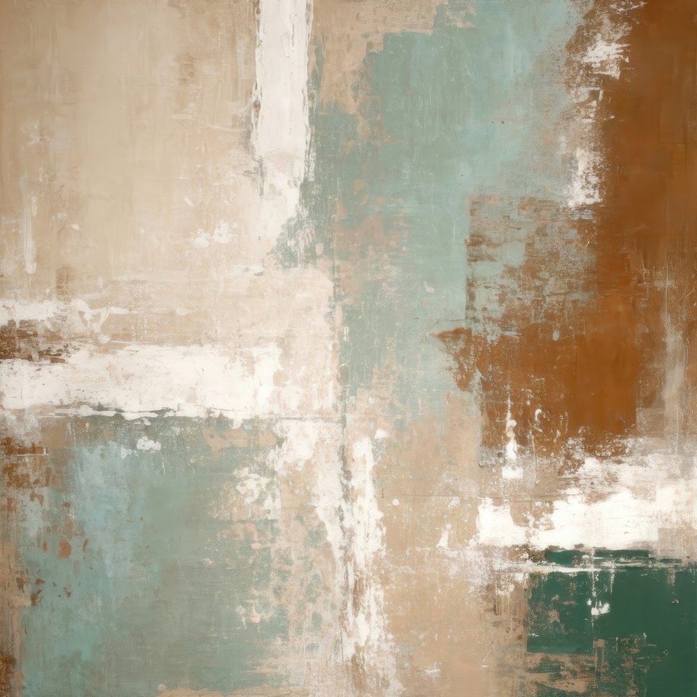 Ingetogen, aardse, blauwgroene abstracte kunst door Alpenglow Workshop