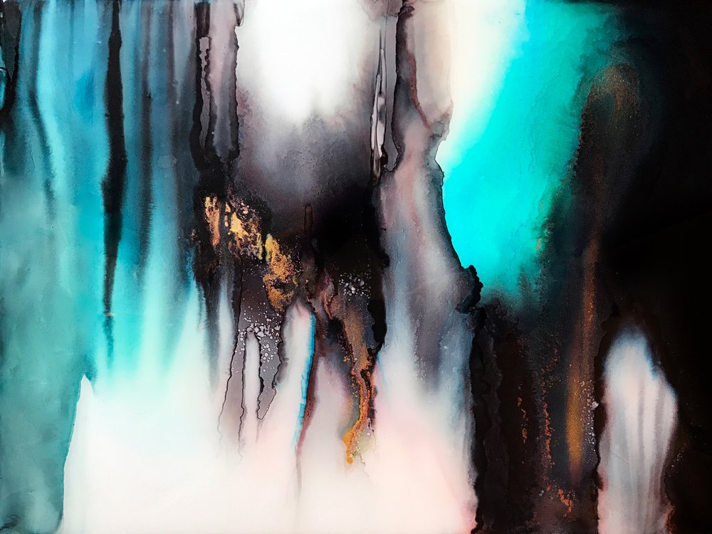 Abstract Teal Gold Flow door Alyson Storms