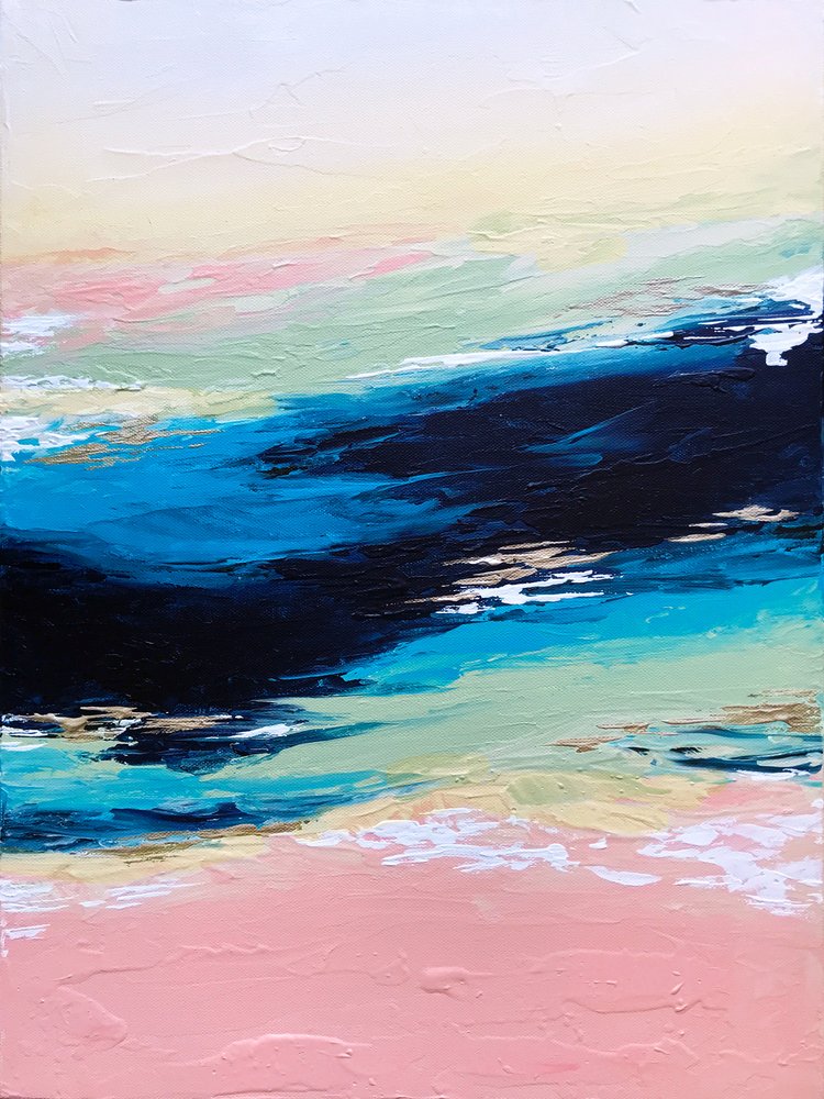 Dynamisch blauw-roze abstract door Alyson Storms