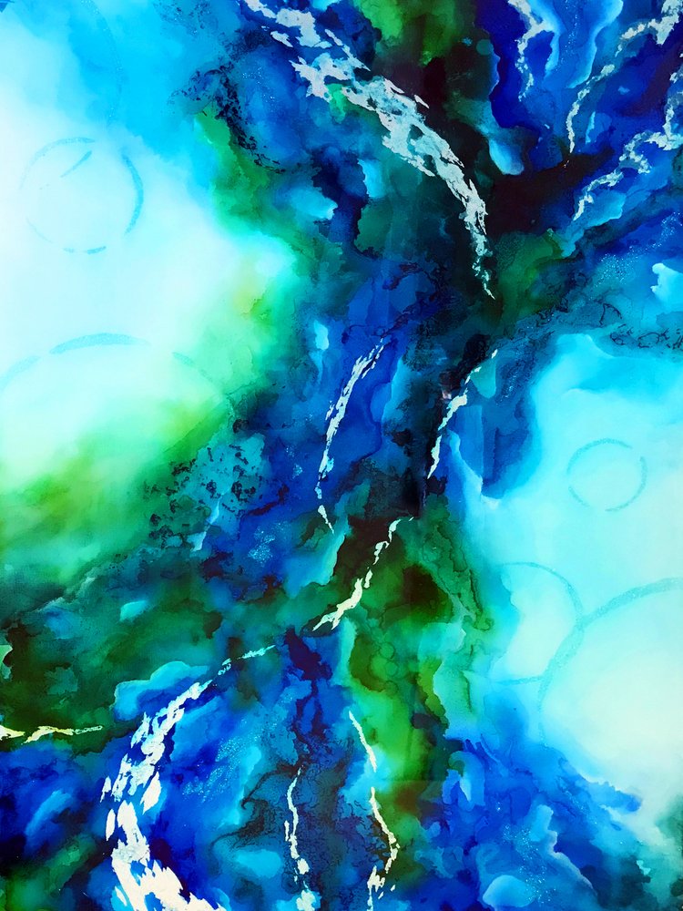 Vloeibaar blauwgroen abstract door Alyson Storms