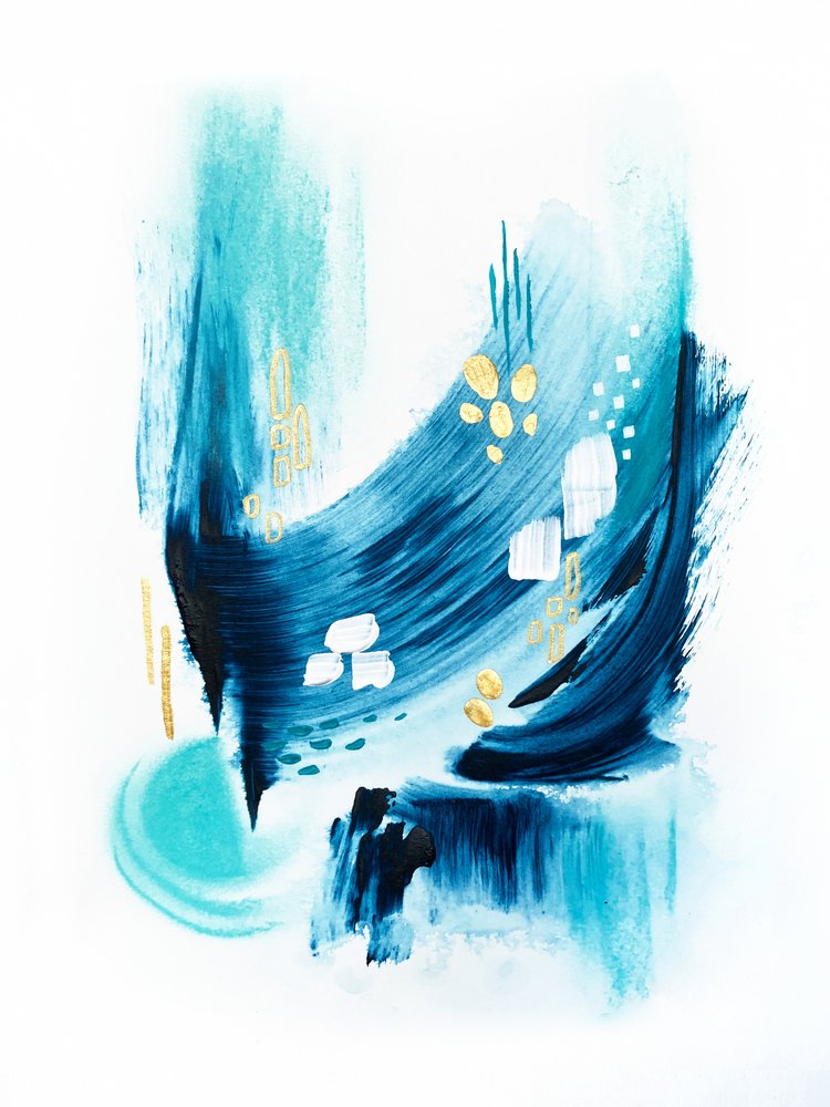 Teal Gold Abstract Flow door Alyson Storms