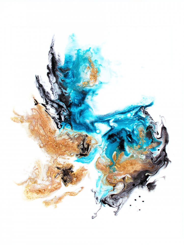 Levendig blauwgroen en goud, abstract door Alyson Storms