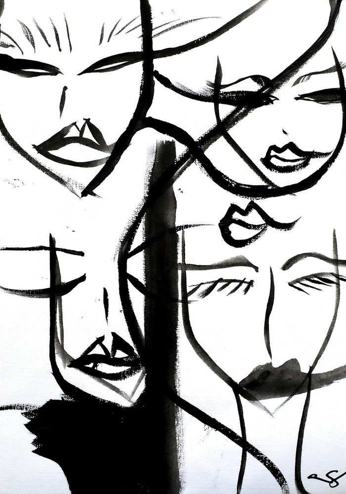 Abstract Ink Faces door Amy Straley