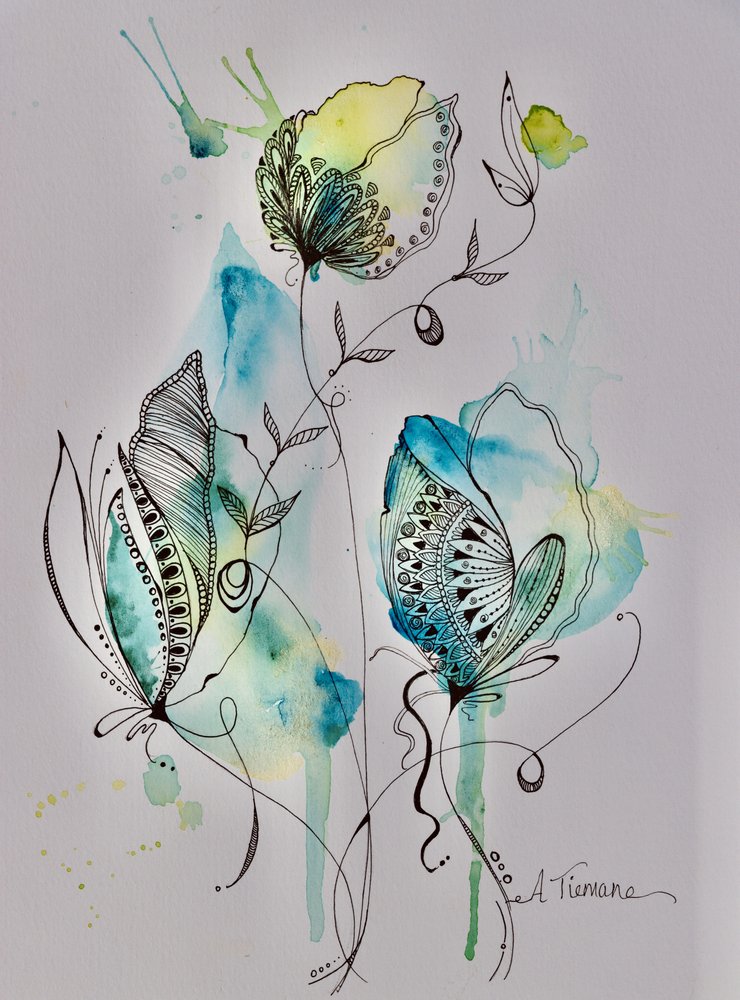 Etherische bloemkrabbels door Amy Tieman