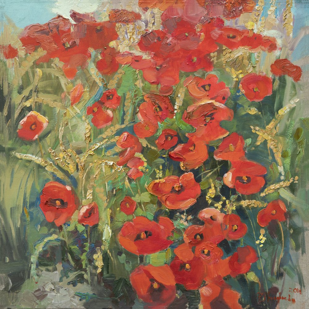 Zomerpoppyveld door Anastasiia Grygorieva