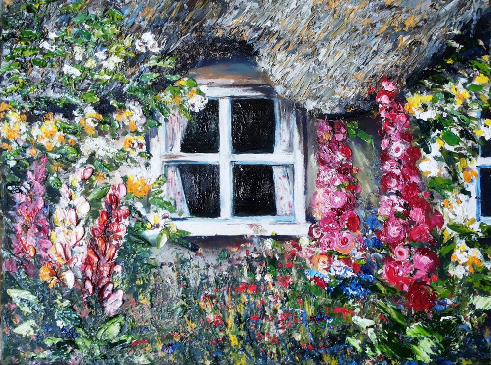 Tuin bij het raam van het huisje door Anda Bieza