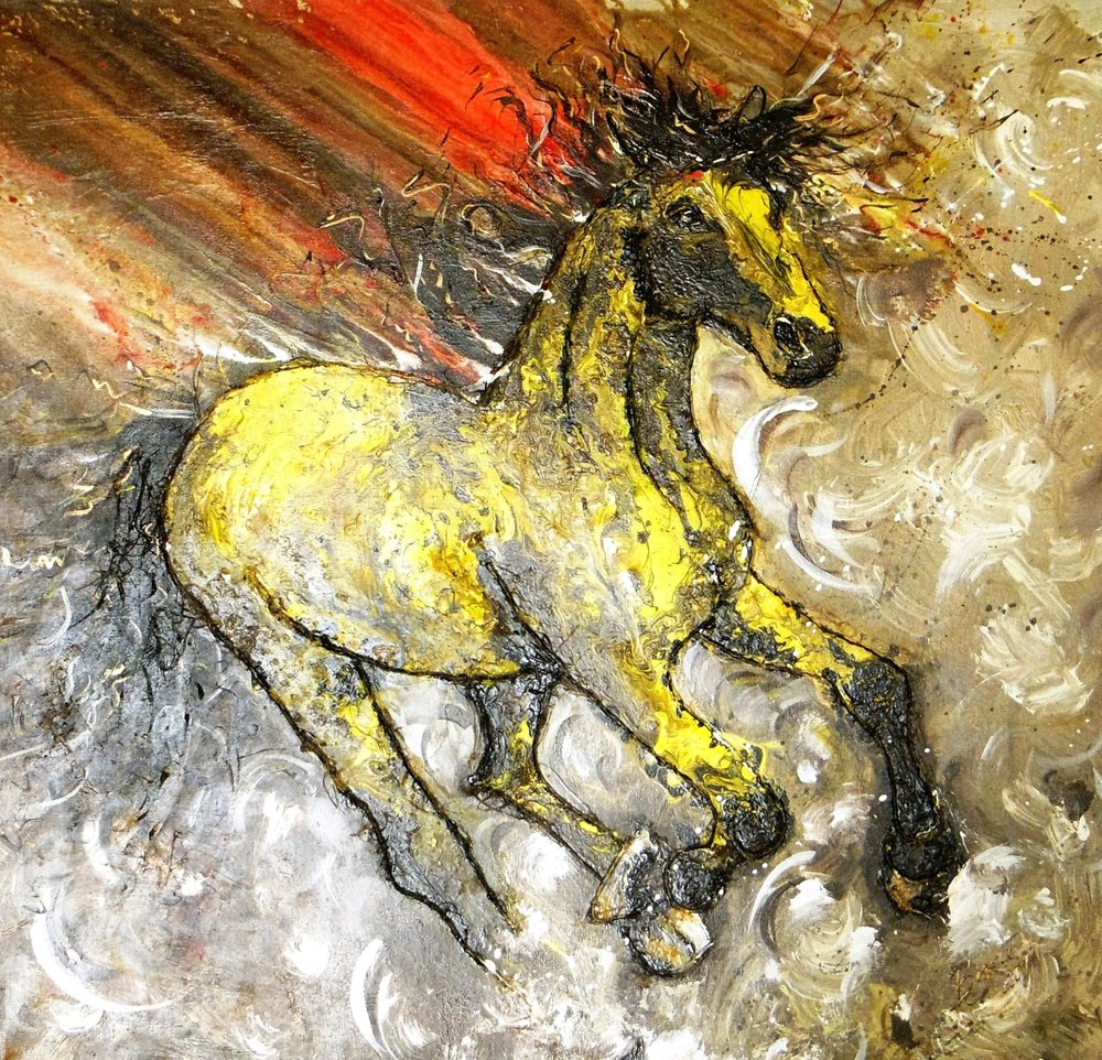Dynamisch geel paard door Anda Bieza