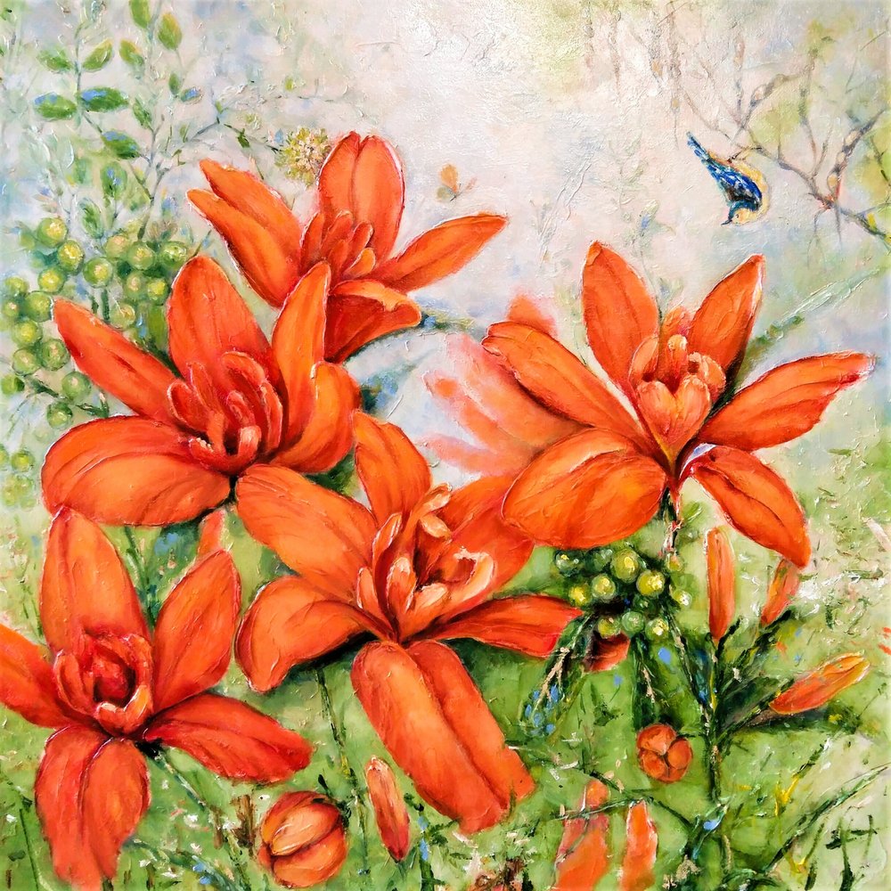 Levendige oranje bloemen door Anda Bieza