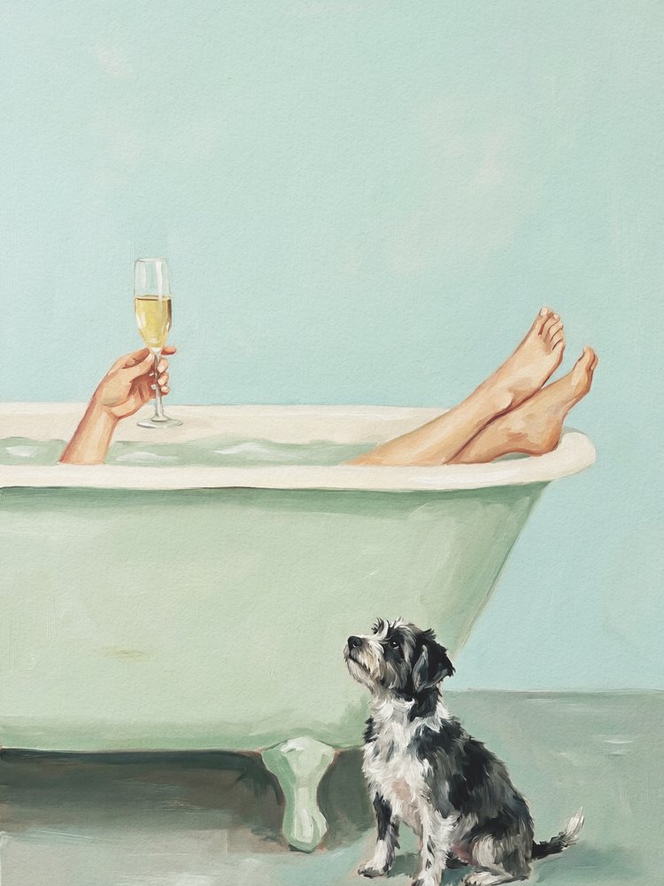 Hond met champagne tijdens het baden door Andreas Magnusson