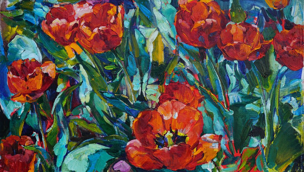 Levendige rode tulpen door Andrii Kutsachenko