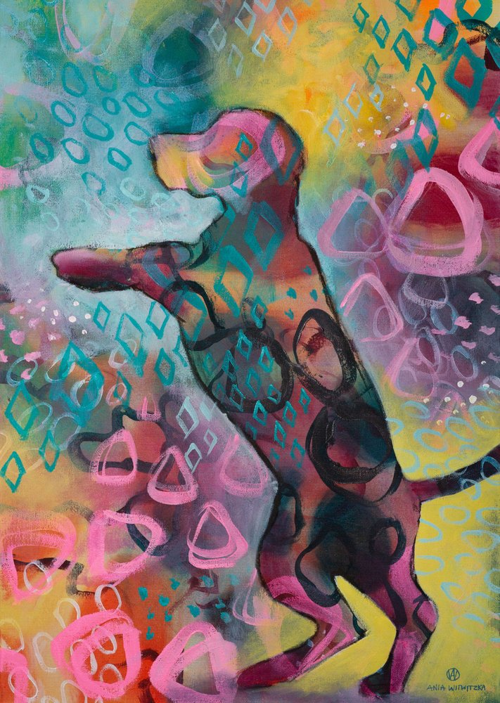 Levendige abstracte hond door Ania Witwitzka