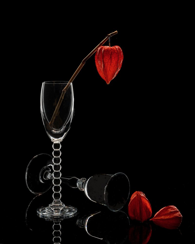 Stilleven met glas en physalis door Anna Qu
