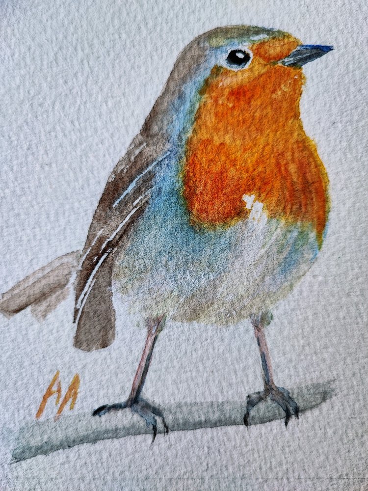 Charmante roodborst in aquarel door Annette Armitage