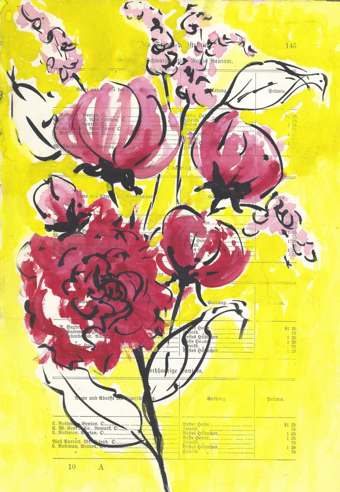 Roze Bloemen Geel door Annick
