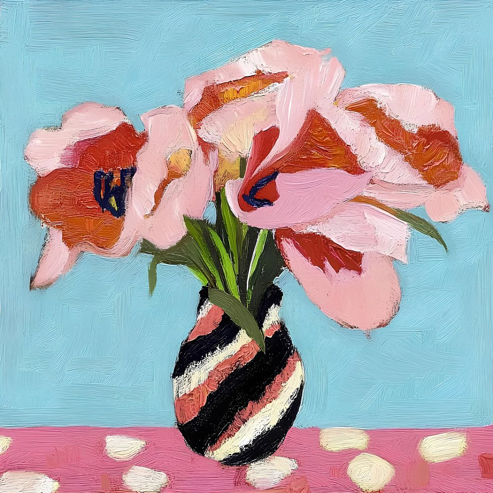 Stilleven met roze tulpen door Avanesova Elena