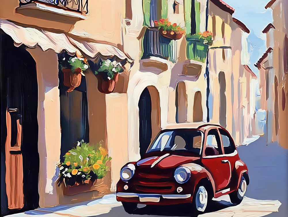 Red Car European Street door Avanesova Elena