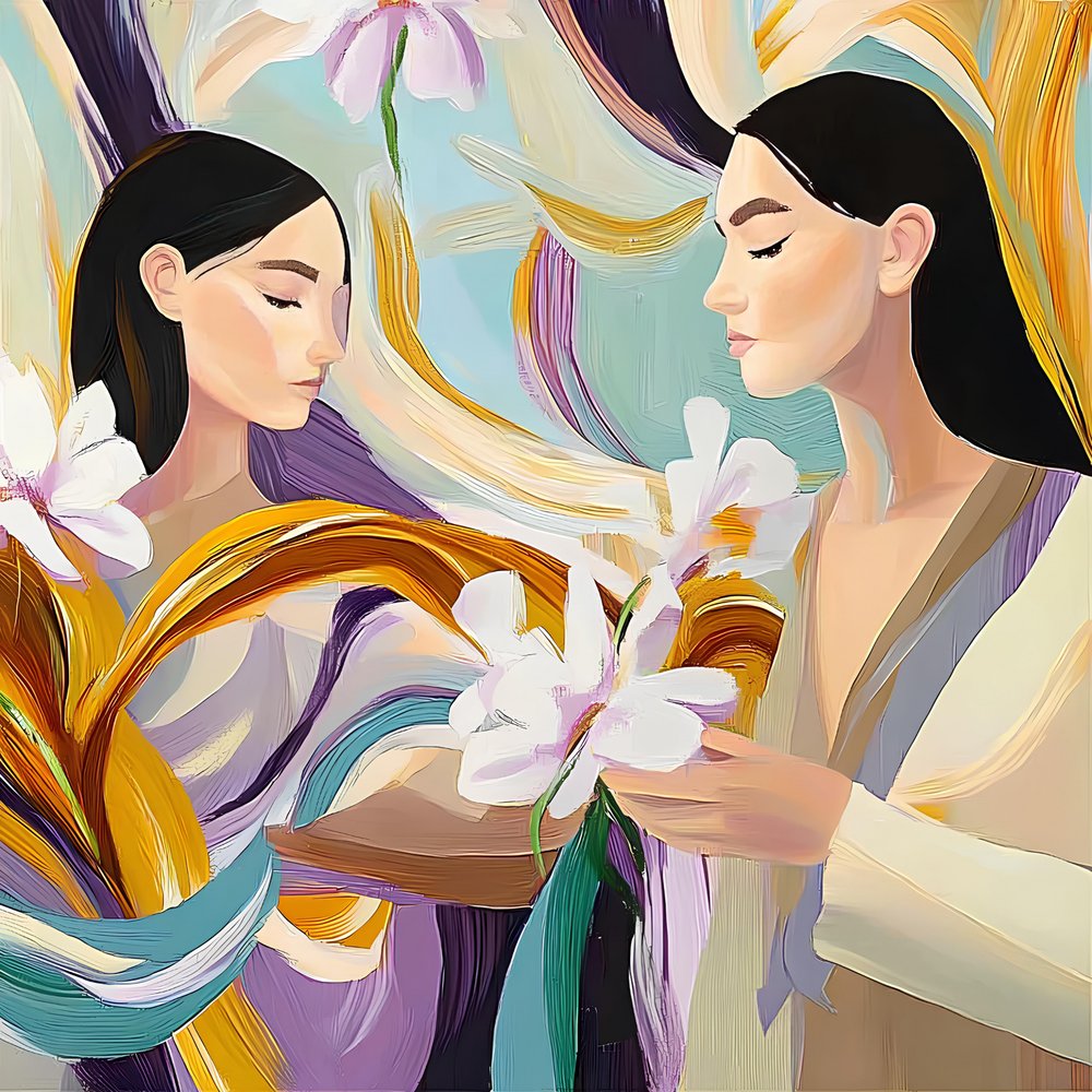 Rustige vrouwen met bloemen door Avanesova Elena