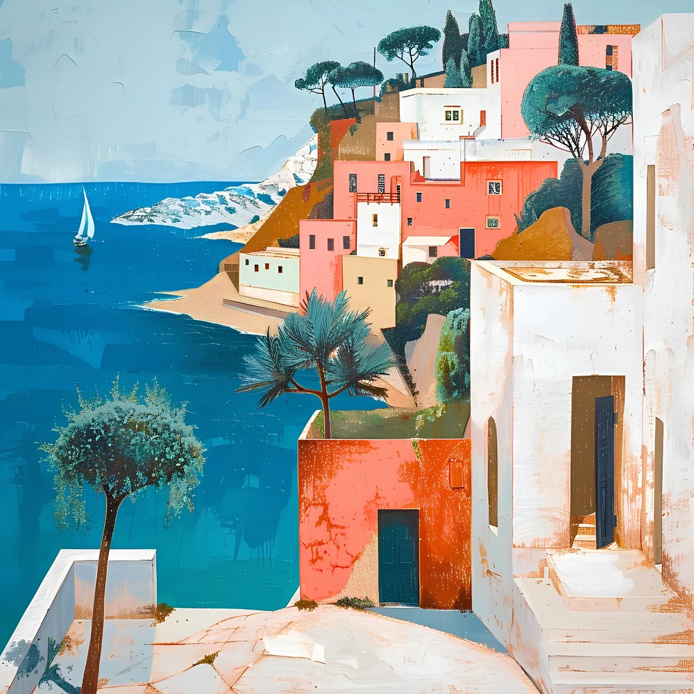 Zonnig mediterraan dorp door Avanesova Elena
