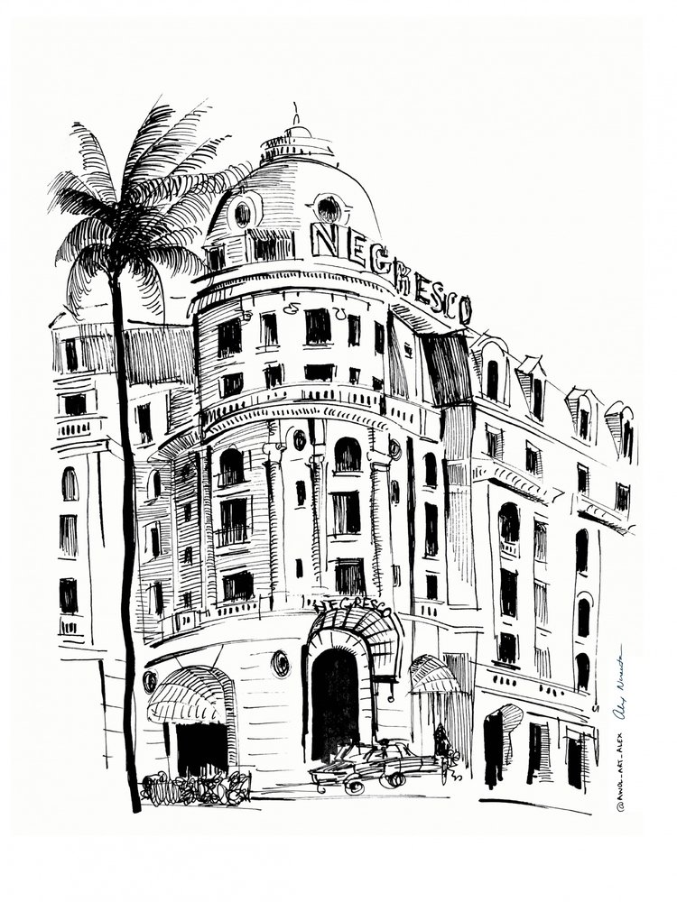 Schets van een historisch hotel door Awol Art Alex