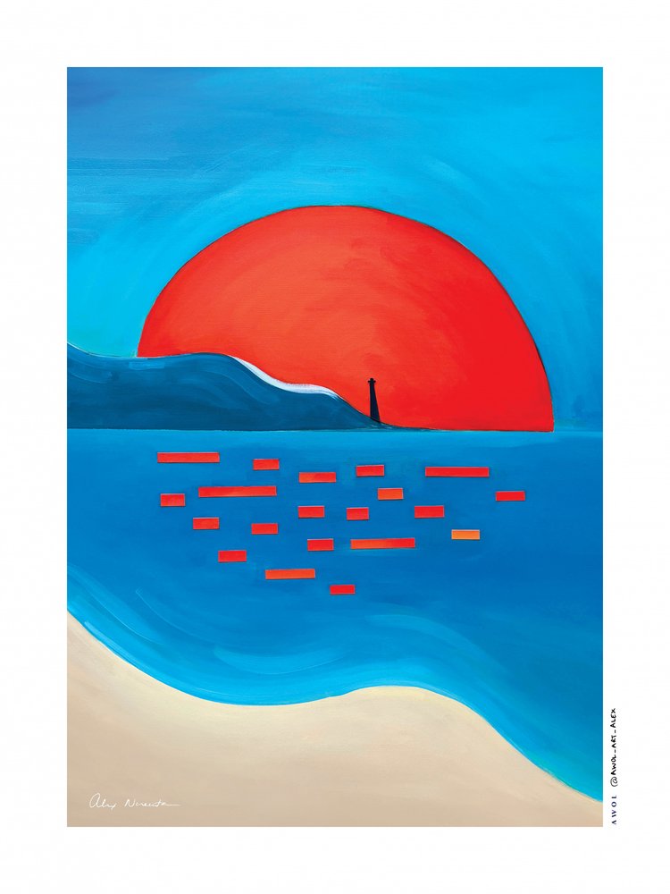 Vuurtoren bij rode zon door Awol Art Alex