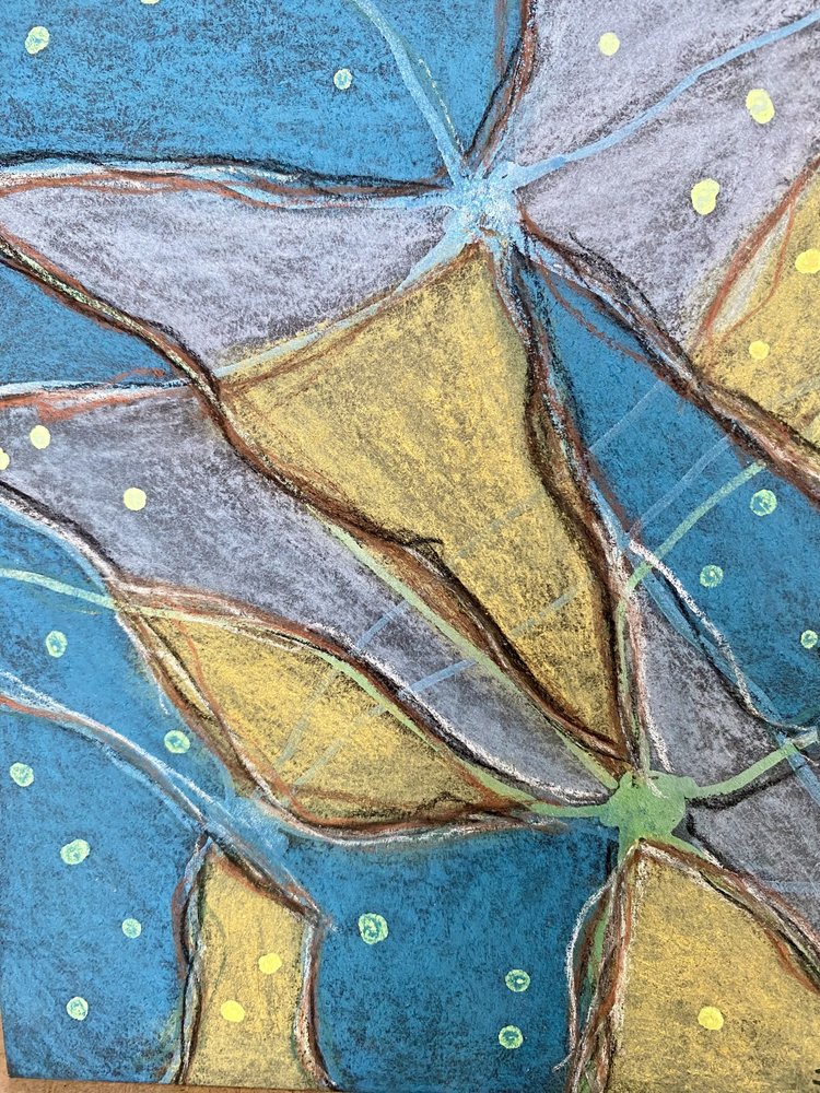 Organisch blauw-gouden abstract door Berit Pihl