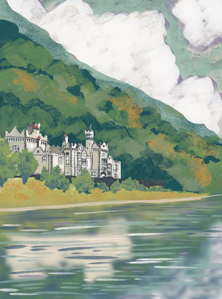 Historisch kasteel aan het meer door Charlotte Trudgett