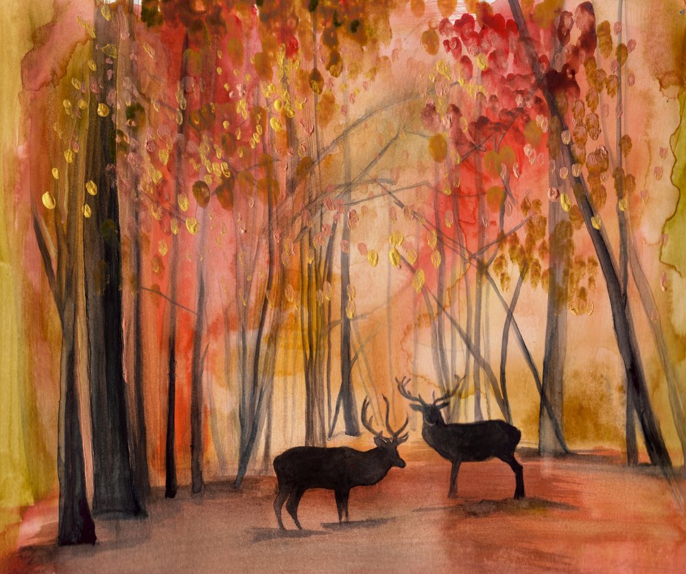 Herten in het herfstbos door Christine Lindstrom