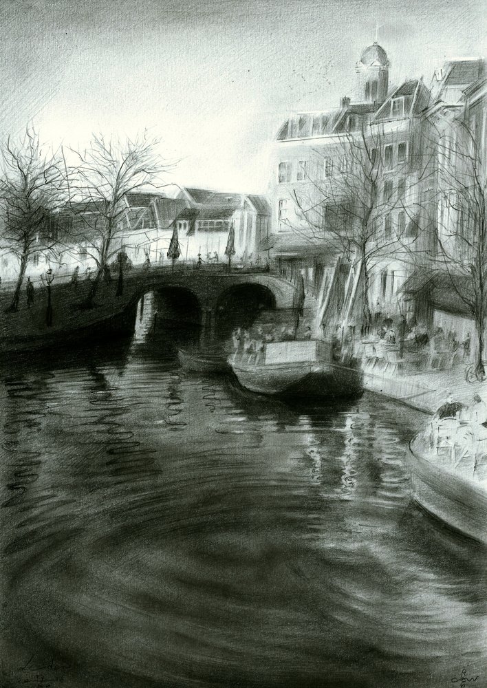 Tekening van het stadskanaal door Corné Akkers