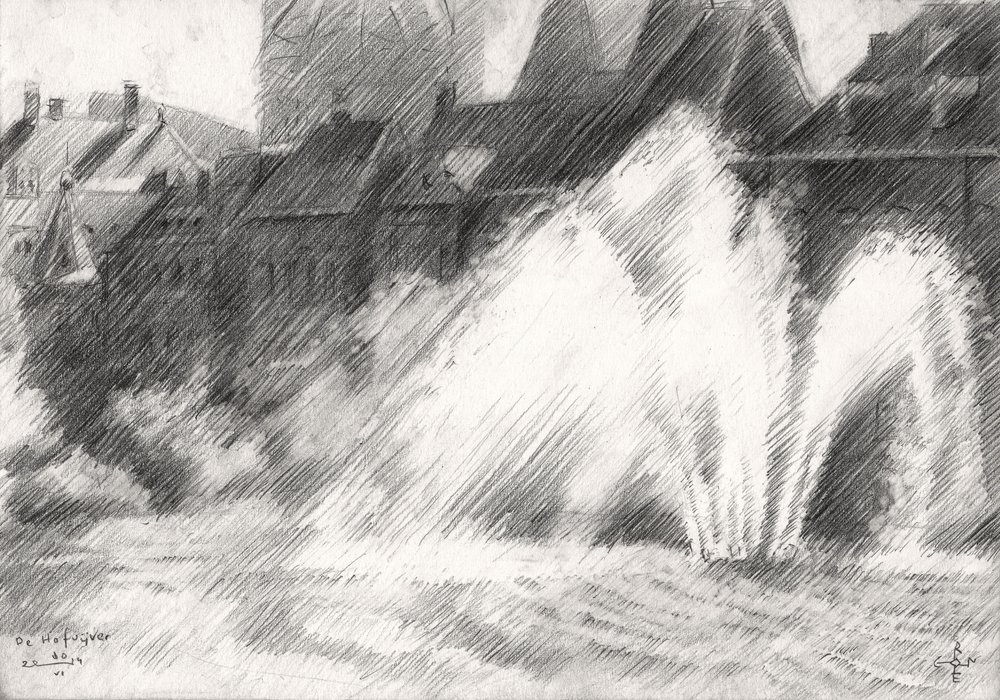 Schets van stadsfonteinen door Corné Akkers