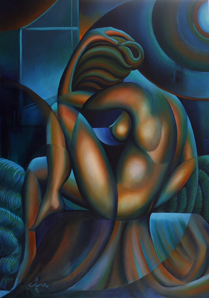 Contemplatieve, abstracte vrouw door Corné Akkers